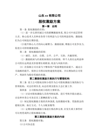 山东XX公司股权激励方案