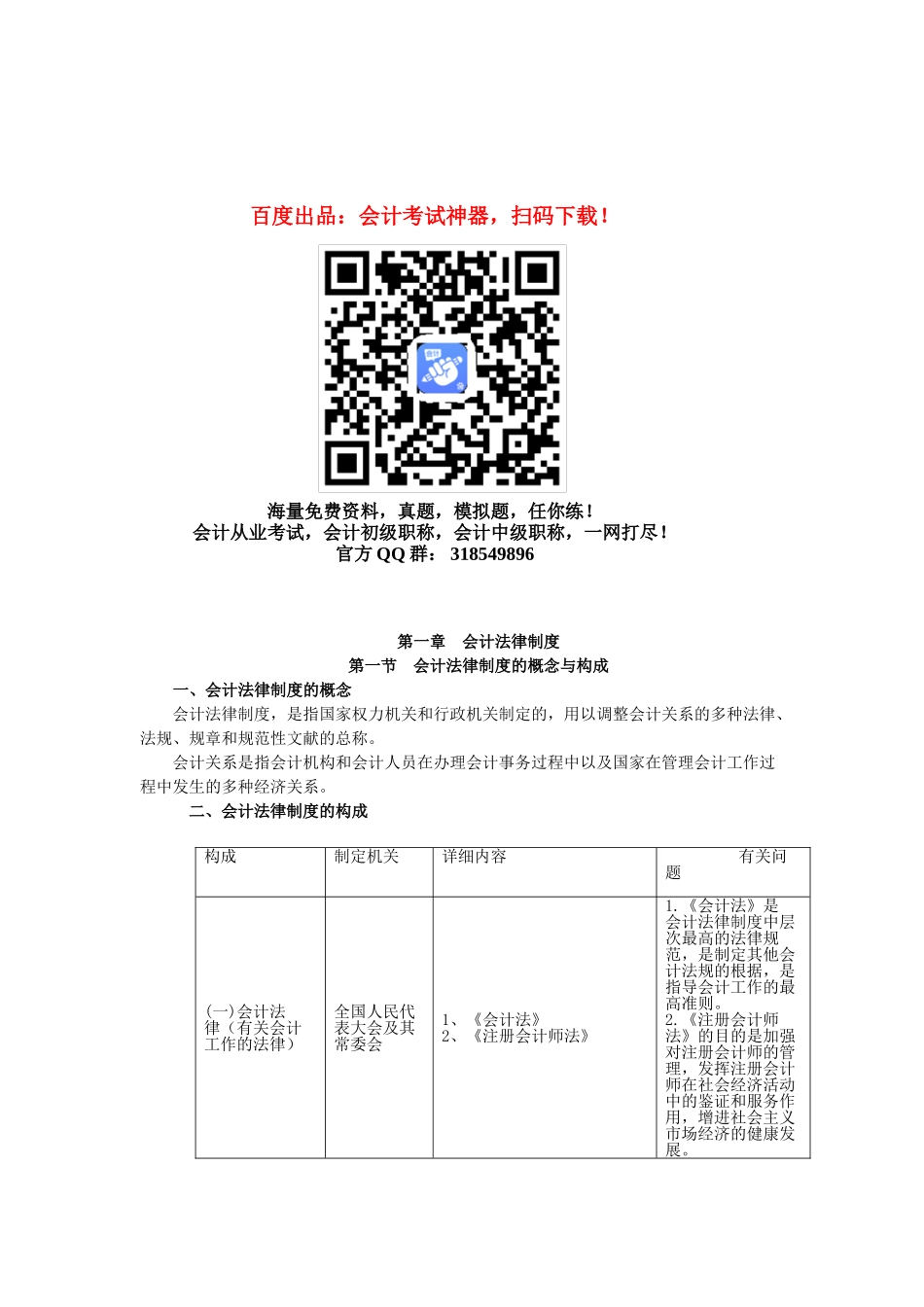 2025年会计从业资格考试财经法规知识点第一章会计法律制度_第1页