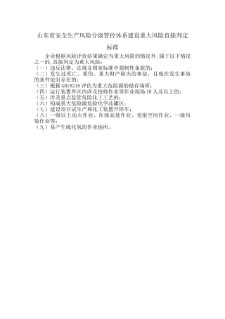 山东省安全生产风险分级管控体系建设重大风险直接判定标准