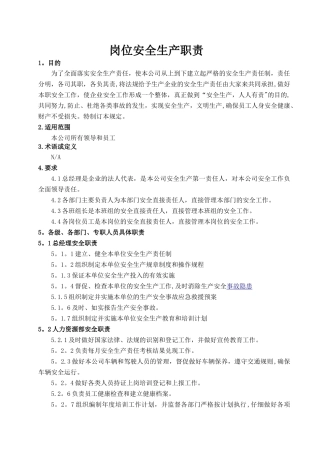 岗位安全生产职责