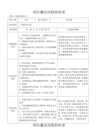 岗位廉洁风险防控表--某某财务部