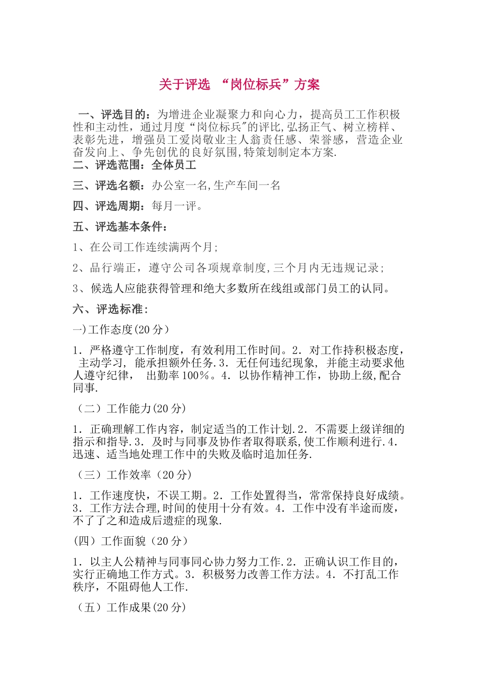 岗位标兵的评选方案_第1页