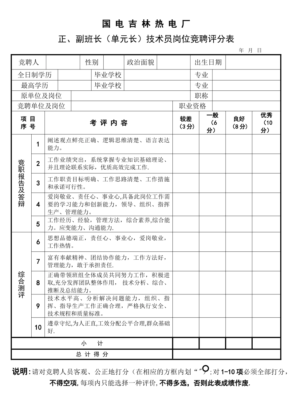 岗位竞聘评分表_第1页