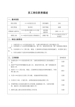 岗位职责描述模板