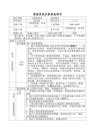 岗位职责说明书-工程质检员