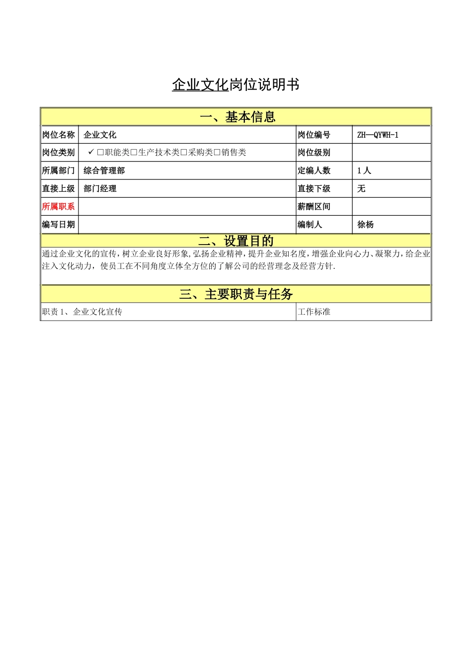 岗位说明书(徐杨)_第1页