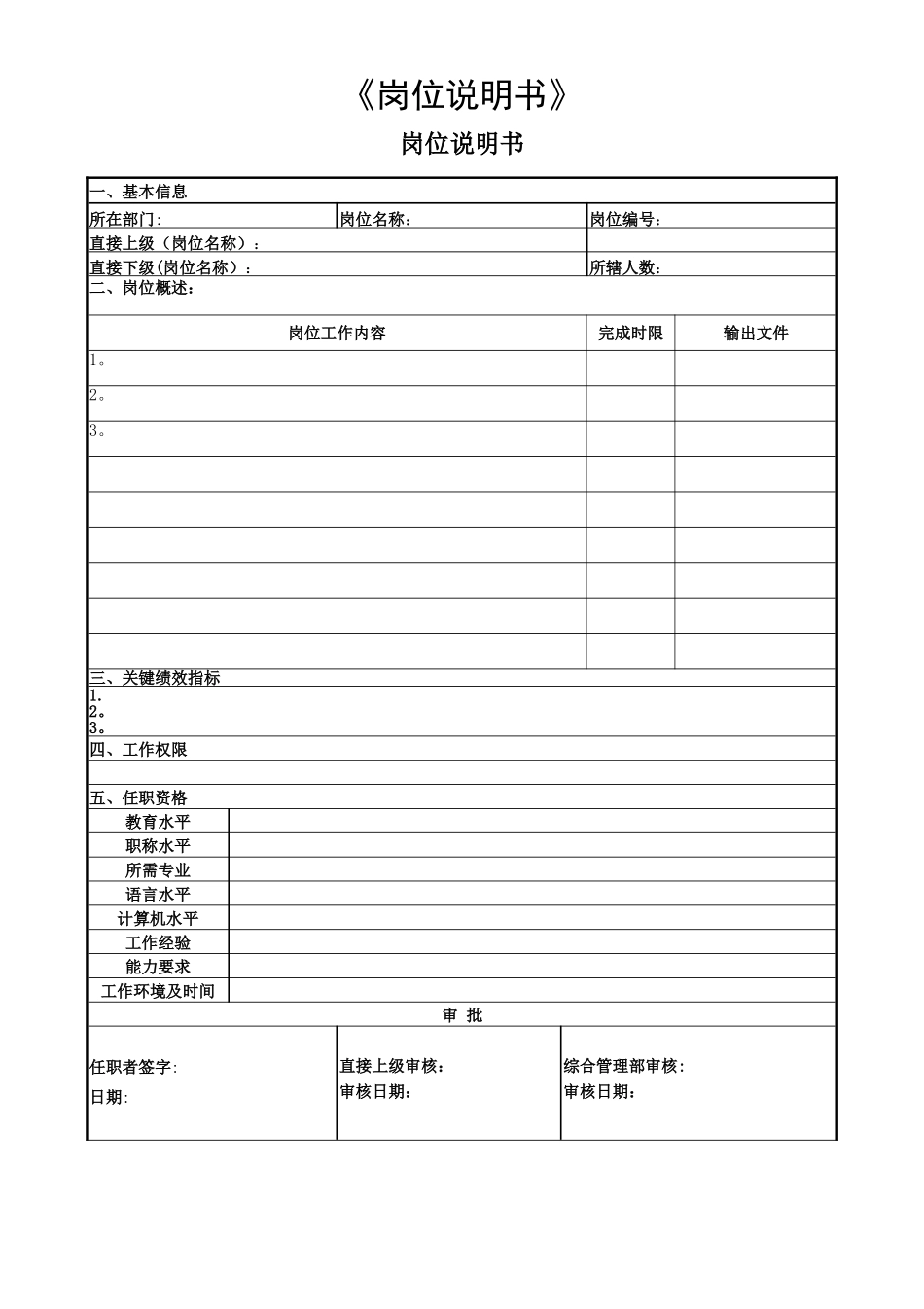 岗位说明书模板(含填表说明)_第1页