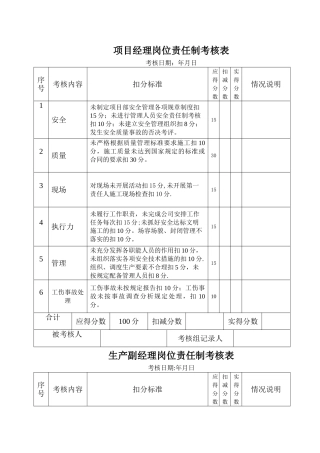 岗位责任制考核表