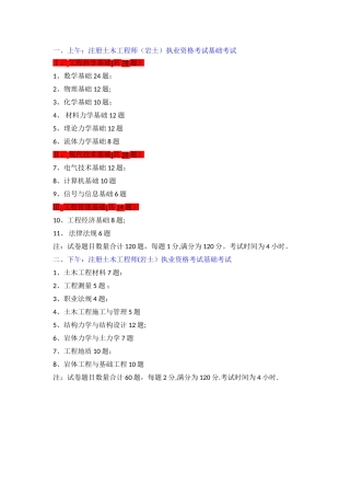 岩土工程师基础考试科目及题量分值分布