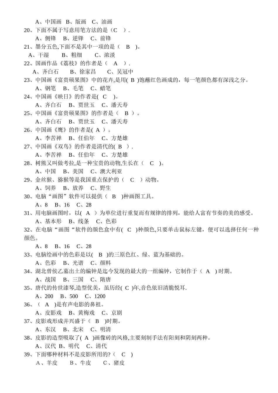 岭南版小学美术测试卷及答案_第2页