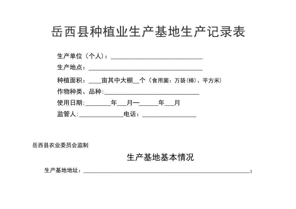 岳西县种植业生产基地生产记录表_第1页
