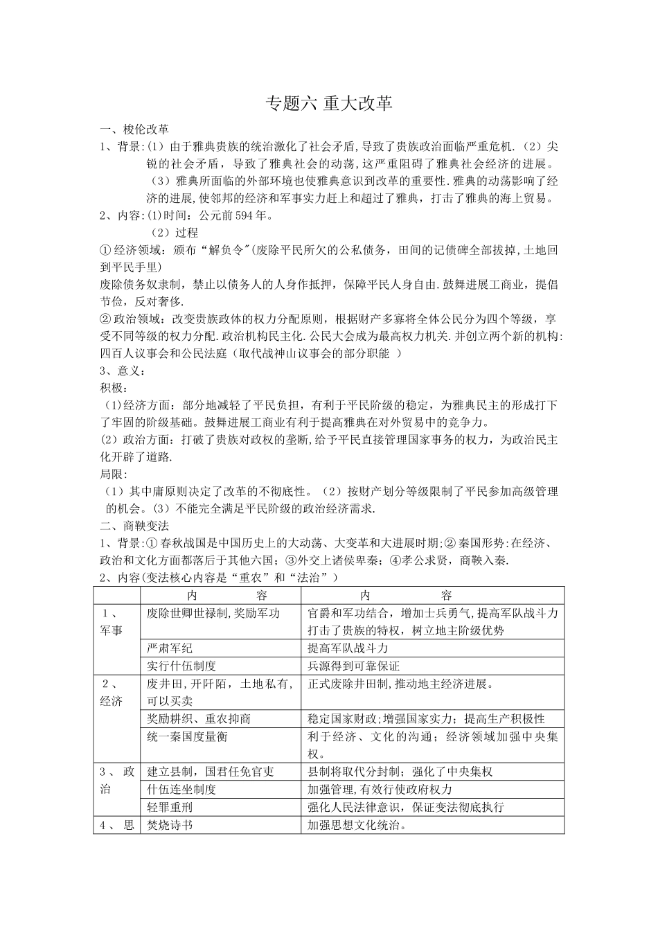 岳麓版选修一重大改革总结_第1页
