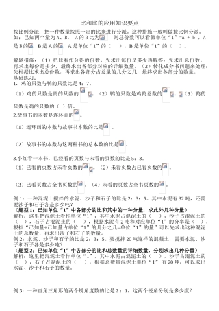 2025年六年级比的应用知识点总结及习题