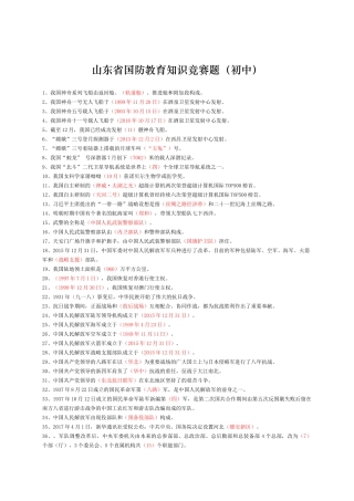 2025年山东省国防教育知识竞赛题初中