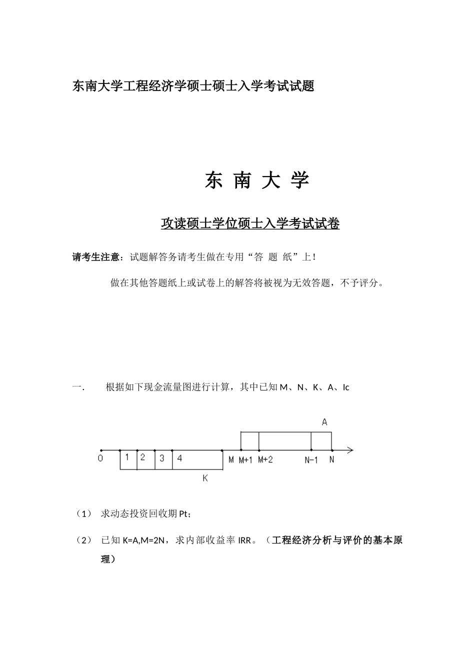 2025年东南大学工程经济学考研真题_第1页