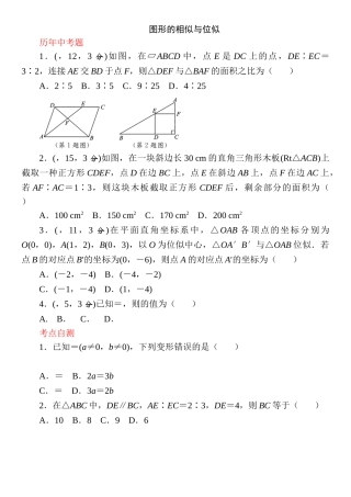 2025年春人教版九年级数学中考考点特训图形的相似与位似