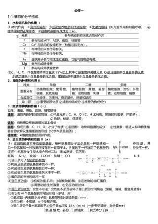 2025年浙教版生物必修一知识点概括