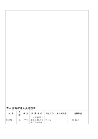 2025年劳务派遣人员考评表