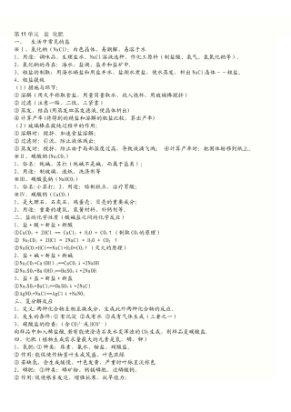 2025年九年级化学第十一单元盐化肥知识点总结及习题