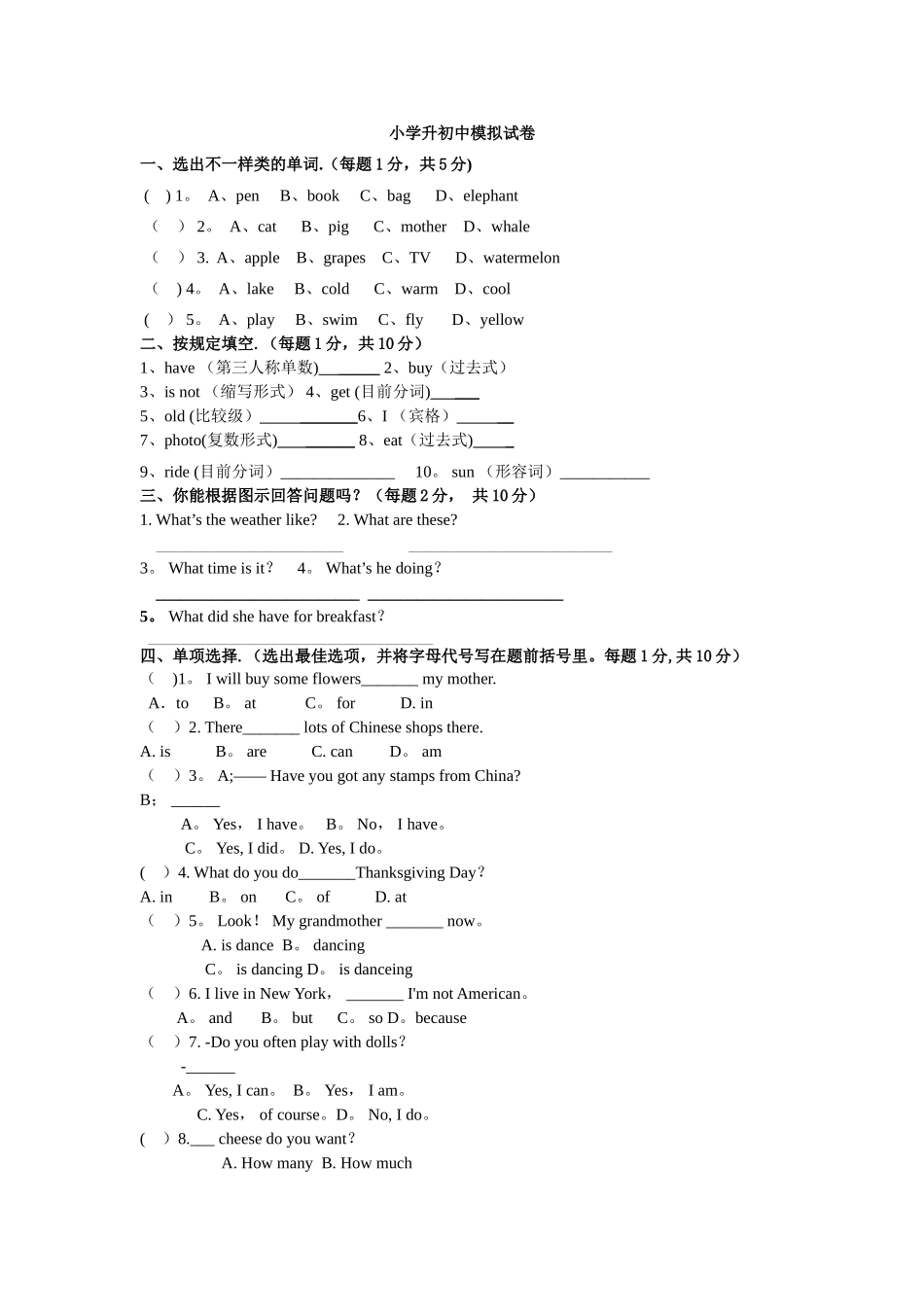 2025年小升初英语试卷_第1页