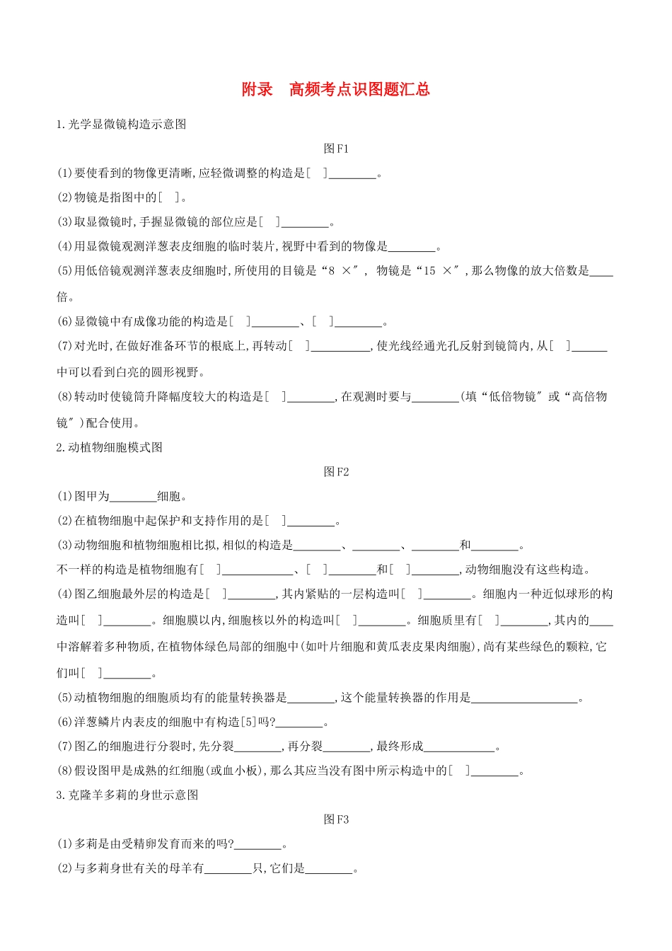 2025年新课标中考生物复习方案附录高频考点识图题汇总试题新人教版_第1页