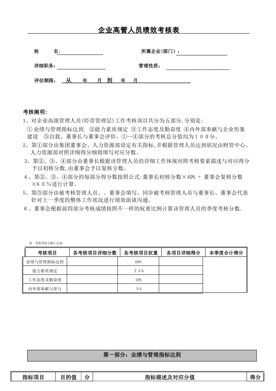 2025年公司高层管理人员考核表_第1页