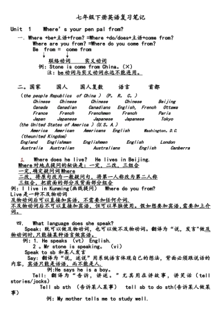 2025年七年级下册英语复习笔记