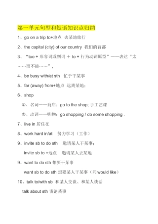 2025年冀教版七年级英语知识点归纳上