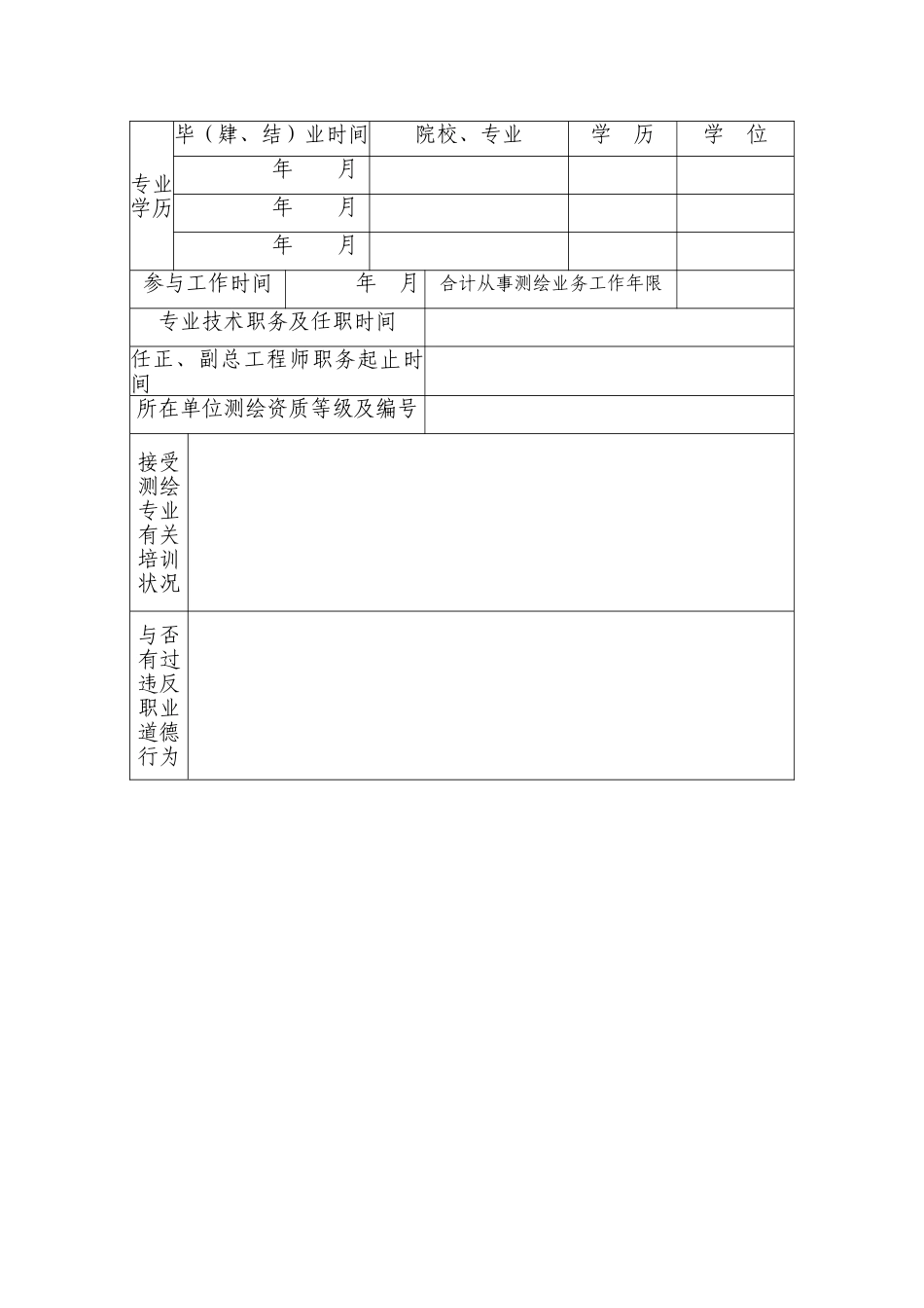 2025年中华人民共和国注册测绘师资格考核认定申请表_第3页