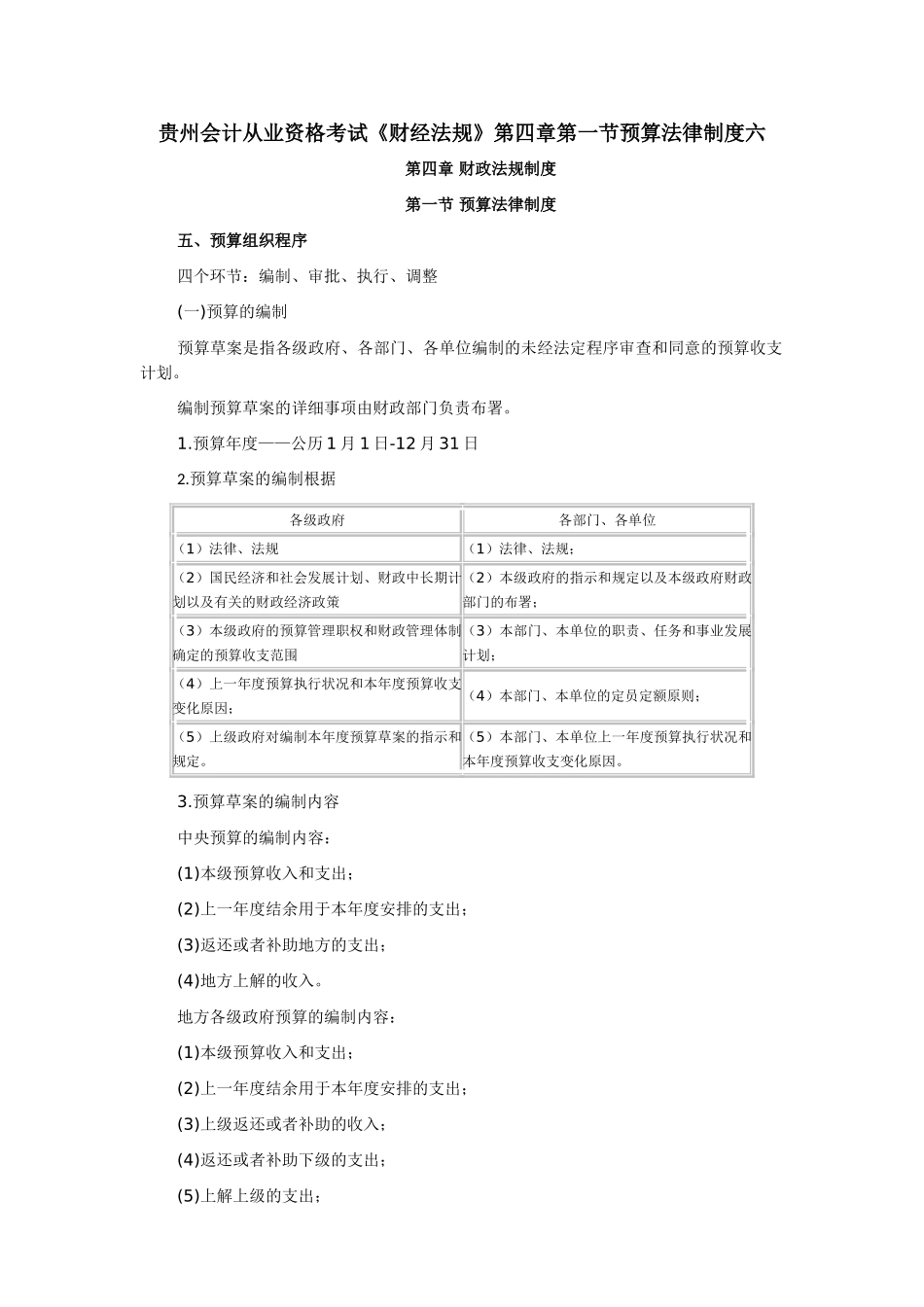 2025年贵州会计从业资格考试财经法规第四章第一节预算法律制度六_第1页