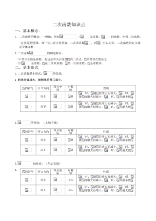 2025年初中二次函数知识点汇总