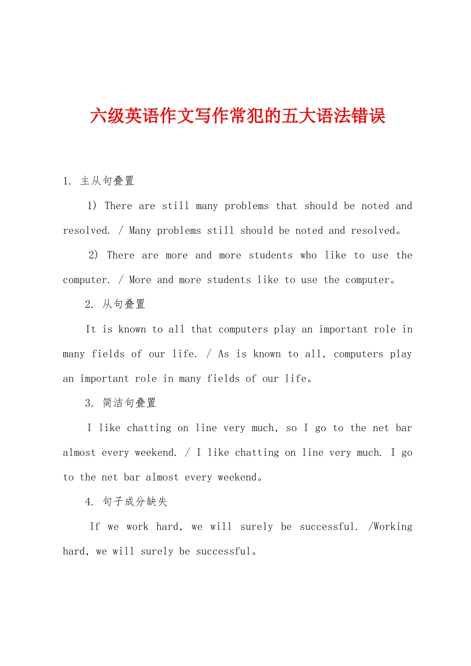 2025年六级英语作文写作常犯的五大语法错误_第1页