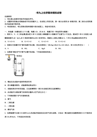 2025年北京市通州区化学九年级第一学期期末学业水平测试模拟试题含解析