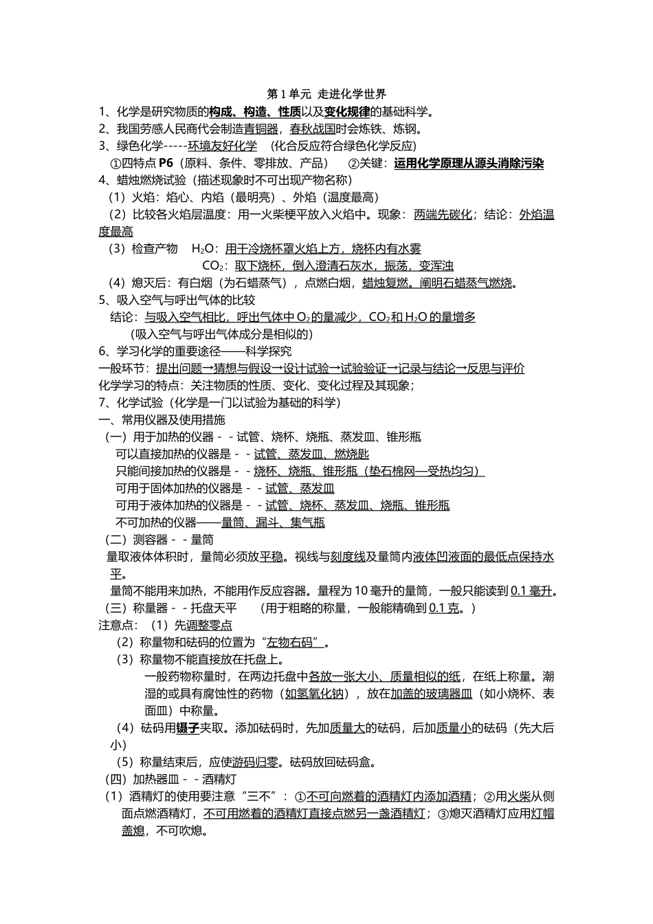 2025年人教版初中化学知识点总结绝对全中考_第1页