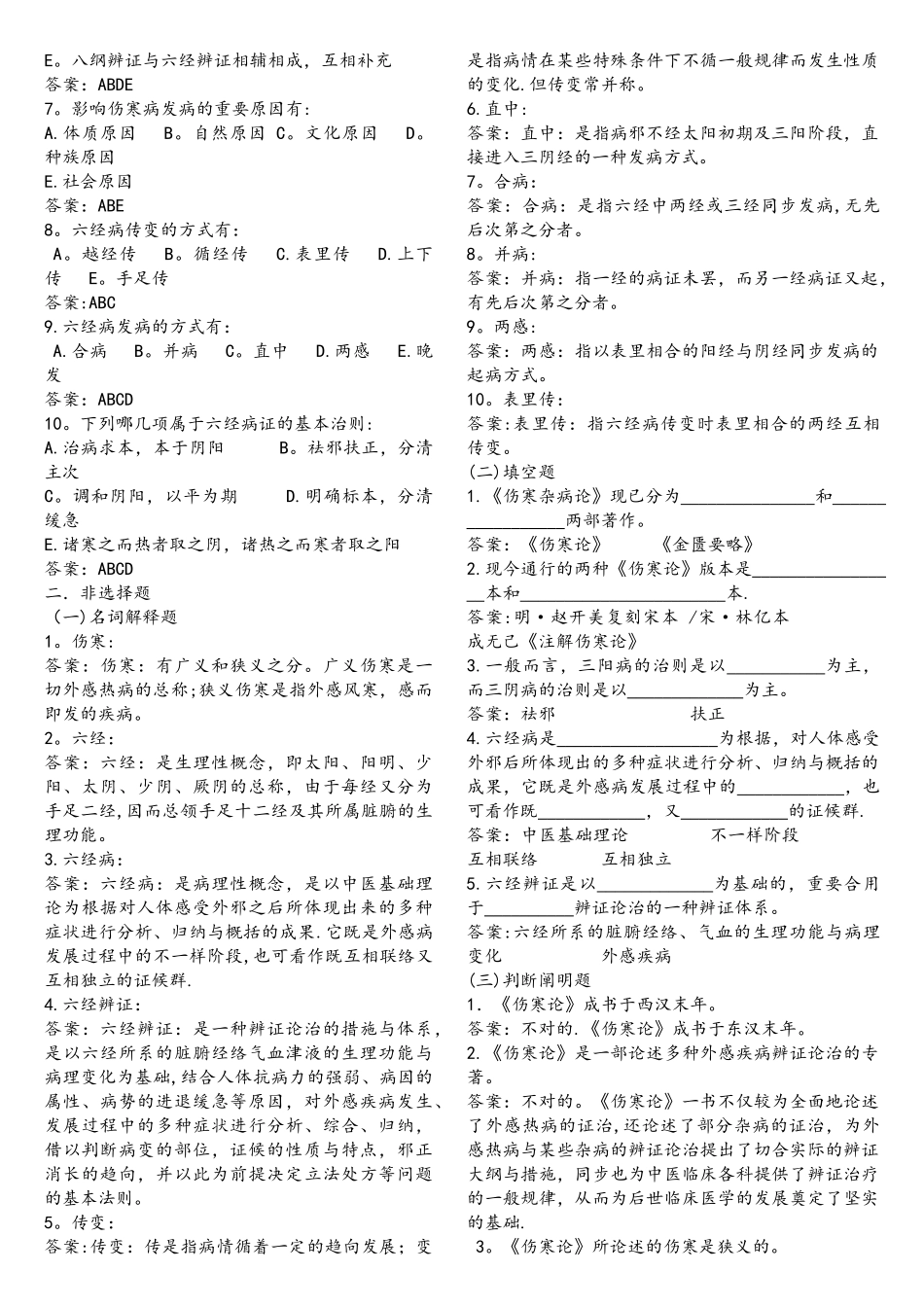2025年伤寒论题库打印版_第2页