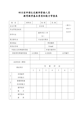 2025年四川省申请认定教师资格人员教育教学基本素质和能力审查表四川省教育模板范本