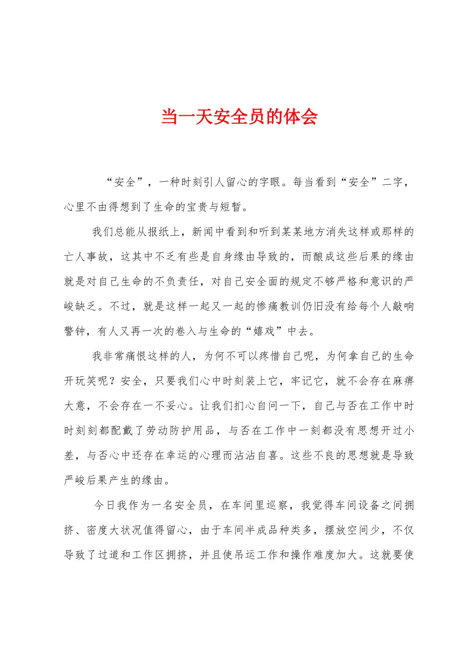 2025年当一天安全员的体会_第1页