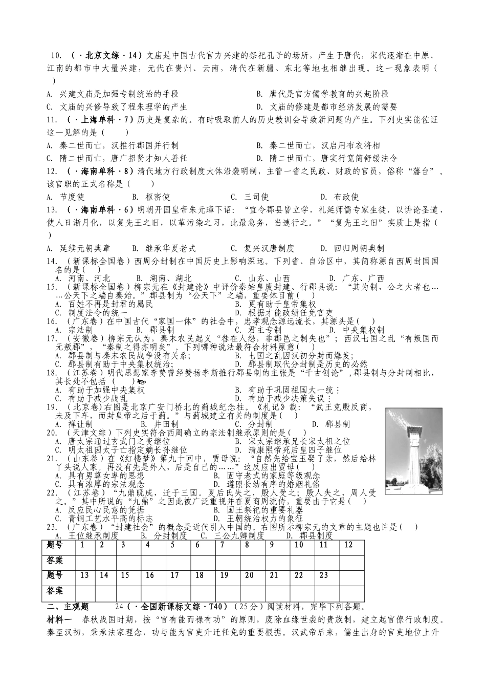 2025年中国古代政治制度09高考真题集合_第2页