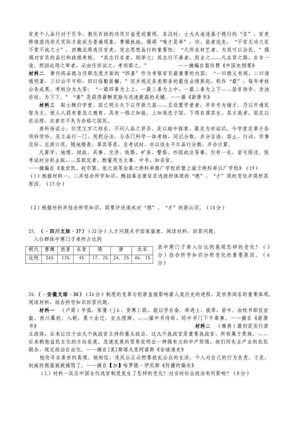 2025年中国古代政治制度09高考真题集合_第3页