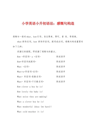 2025年小学英语小升初语法感叹句结构