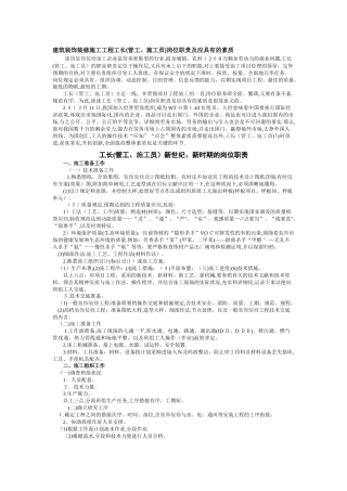 2025年建筑装饰装修施工工程工长管工施工员岗位职责及应具备的素质