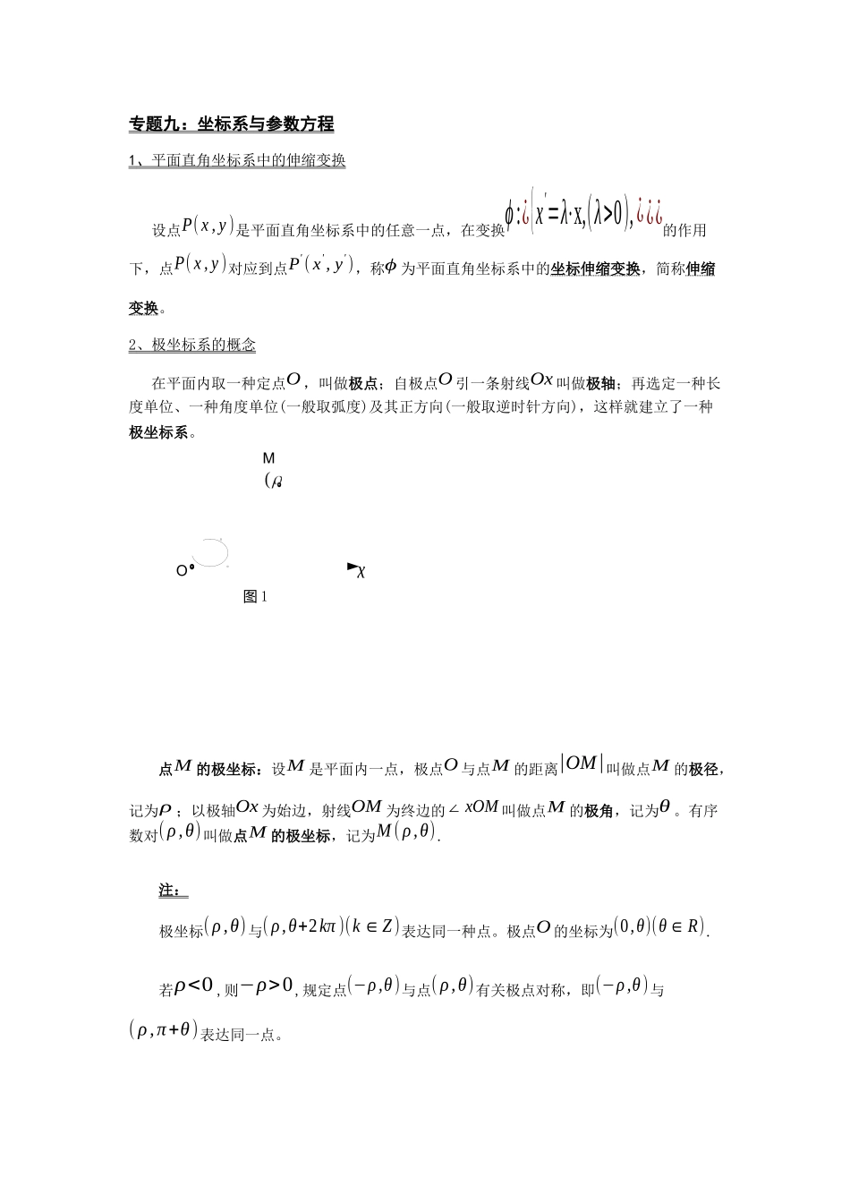 2025年参数方程和极坐标方程知识点归纳_第1页