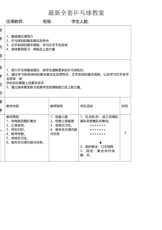2025年全套乒乓球教案
