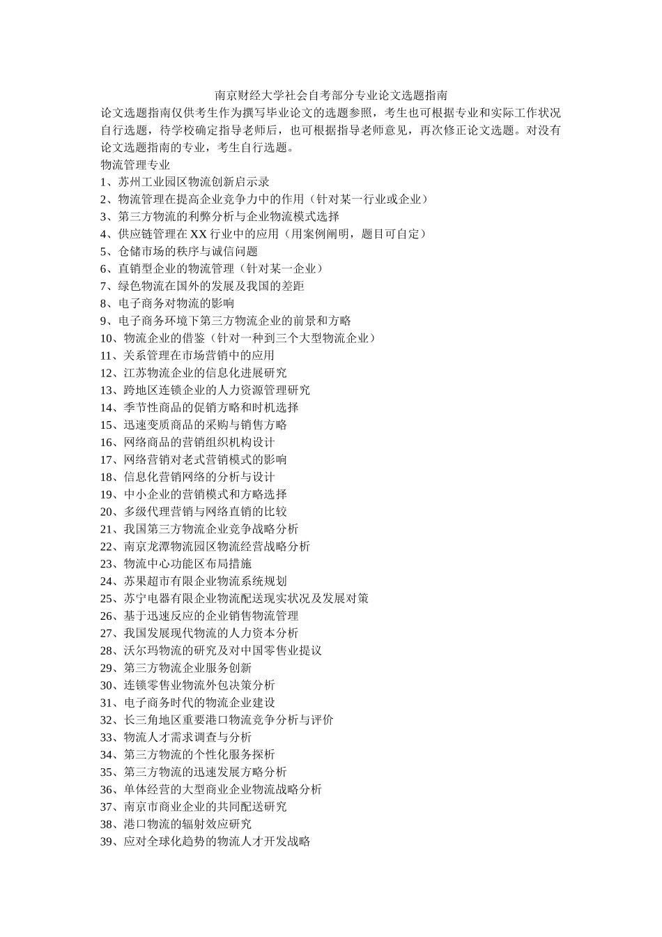 2025年南京财经大学社会自考部分专业论文选题指南_第1页