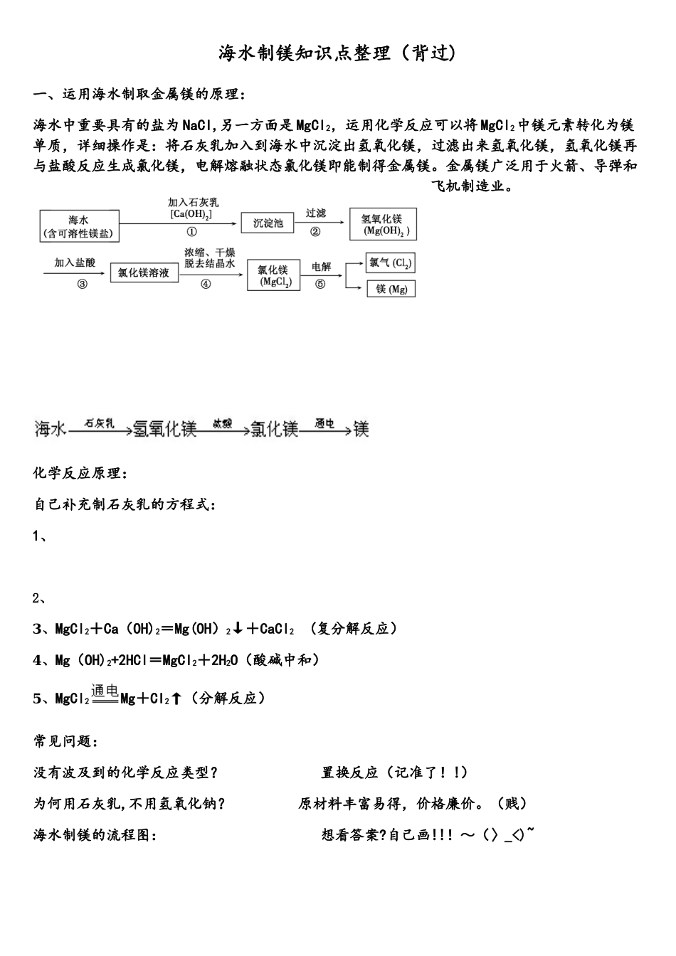 2025年九年级下册海水制镁必背_第1页