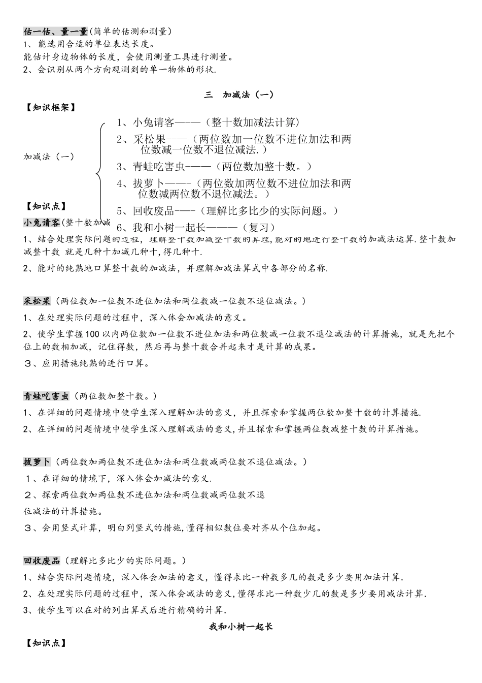 2025年一年级数学下册知识点归纳北师大版_第3页