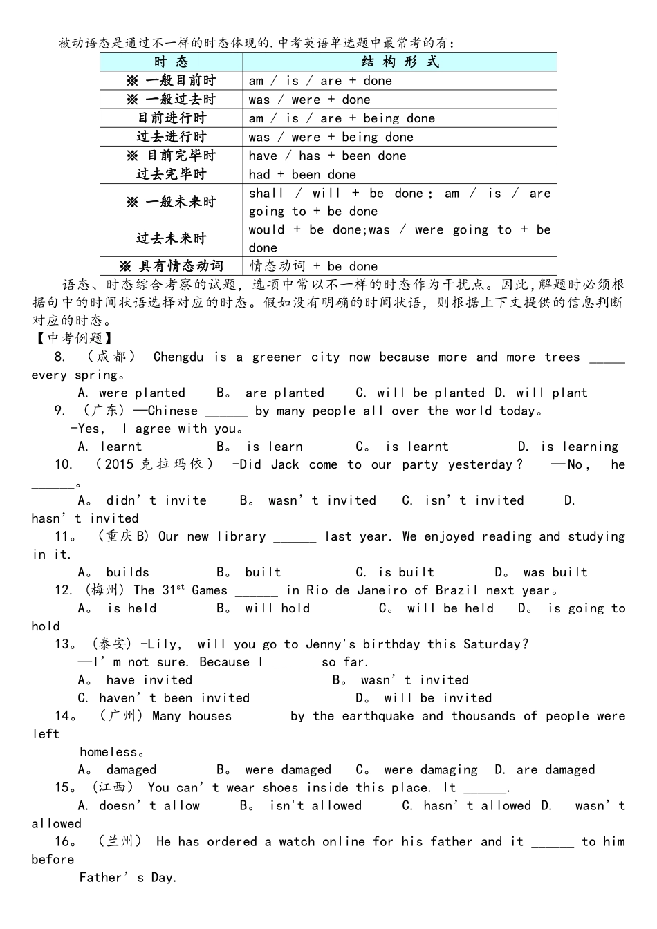2025年中考被动语态考点梳理_第2页