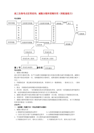 2025年高考生物总复习备考考点必背知识减数分裂和受精作用