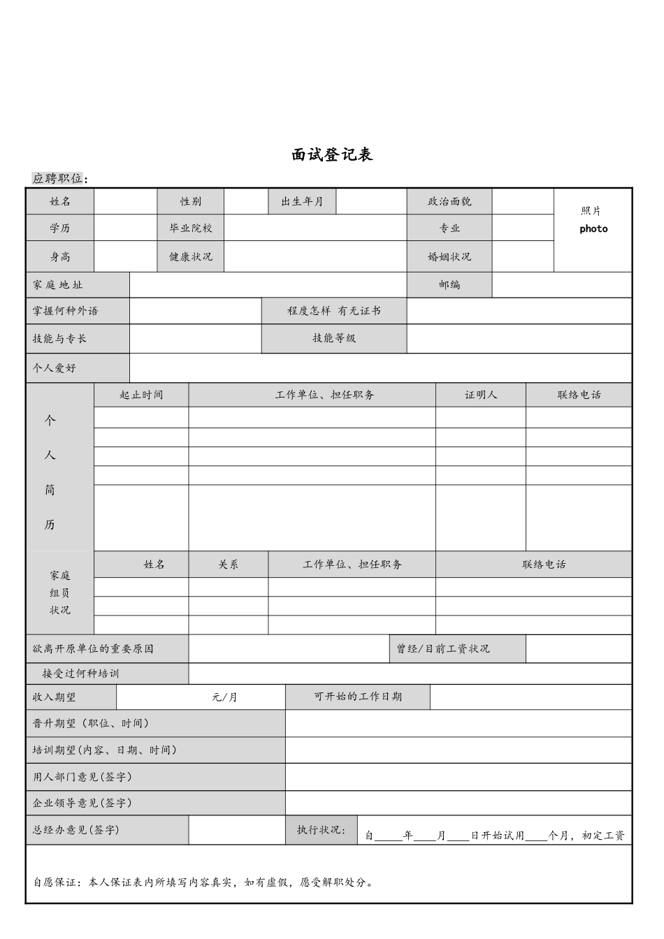 2025年员工面试登记表_第1页