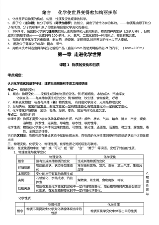 2025年新人教版年九年级化学全册单元考点知识总结
